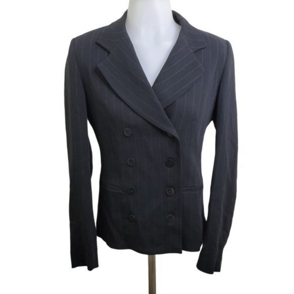 Jigsaw Blazer 8 Black Stripe Button Double Breaste